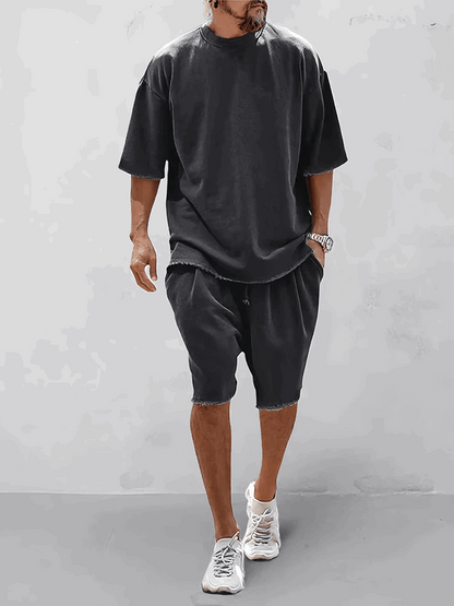 Merche locker sitzendes einfarbiges Shirt-Set