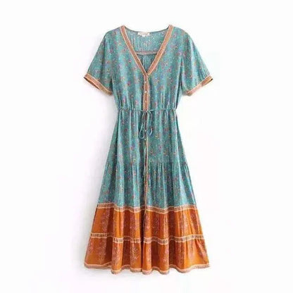 Boho-Druck Knopfleisten-Sommerkleid