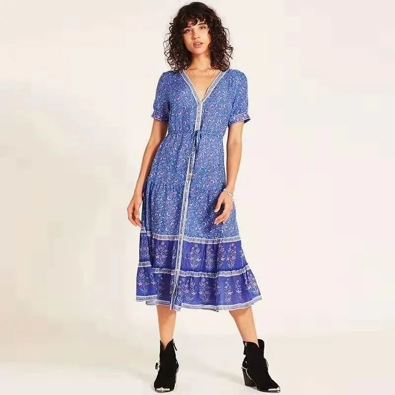 Boho-Druck Knopfleisten-Sommerkleid