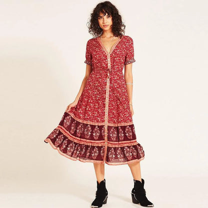 Boho-Druck Knopfleisten-Sommerkleid