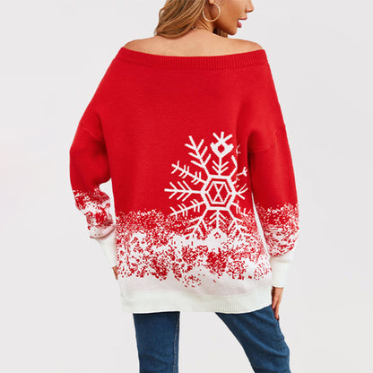 Damen Weihnachtsstrickpullover mit lässigem Schnitt und Schneeflocken-Motiv Merchesia