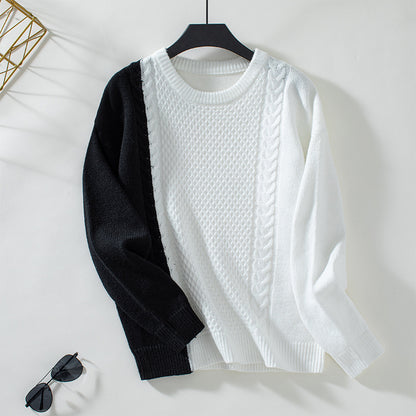 Damen modischer Pullover mit strukturiertem Zopfmuster und innovativem Farbblockdesign Merchesia