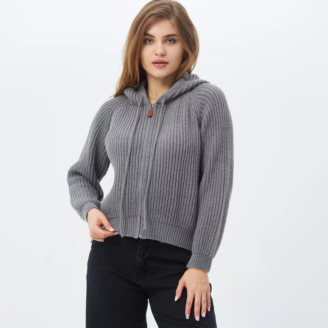 Damen Kuscheliger Kapuzenpullover im Rippdesign mit cropped Schnitt Merchesia