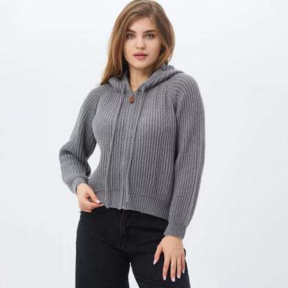 Damen Kuscheliger Kapuzenpullover im Rippdesign mit cropped Schnitt Merchesia