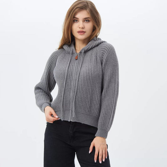 Damen Kuscheliger Kapuzenpullover im Rippdesign mit cropped Schnitt Merchesia