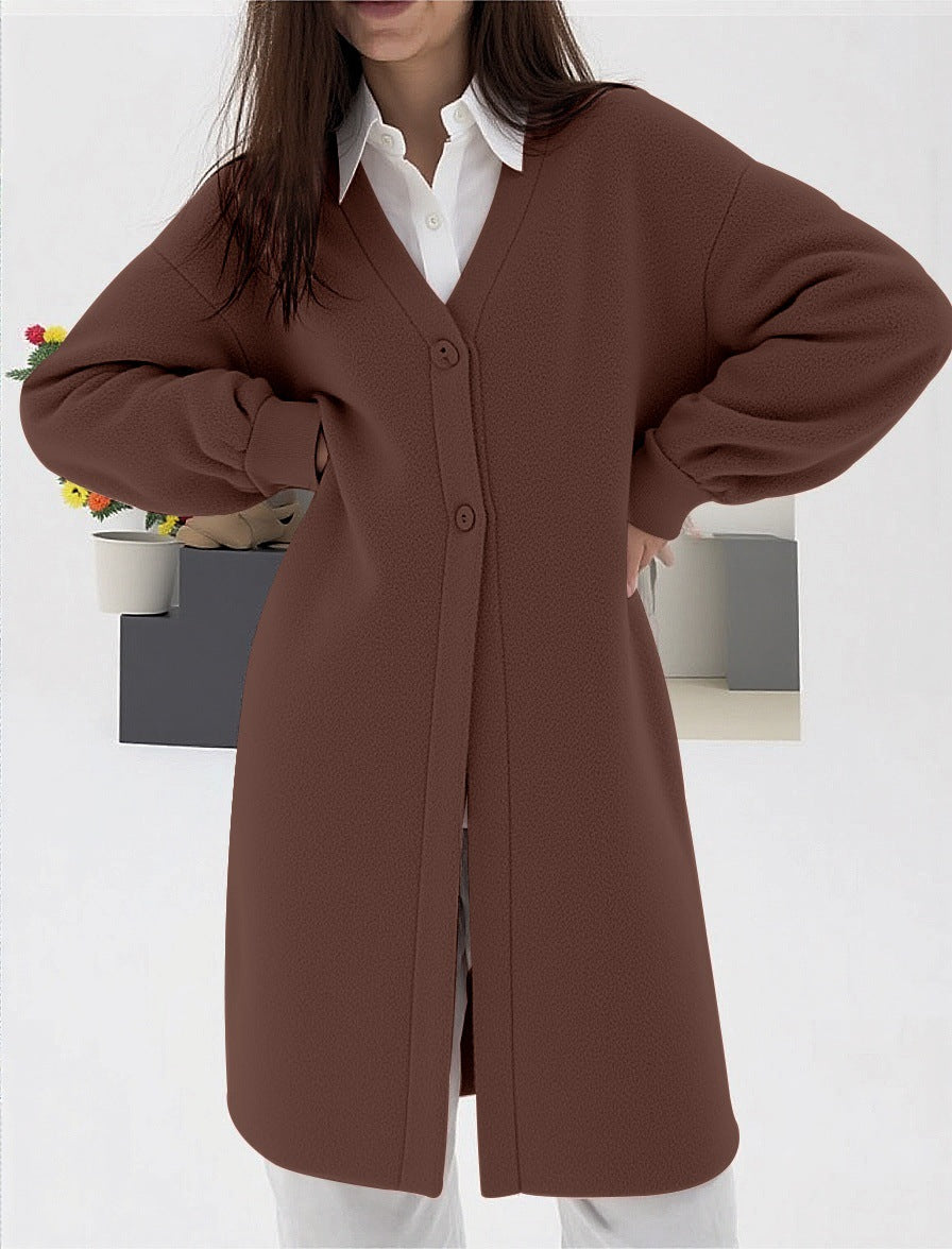 Damen gemütlicher Strickcardigan mit V-Ausschnitt und modischem Knopfverschluss Merchesia