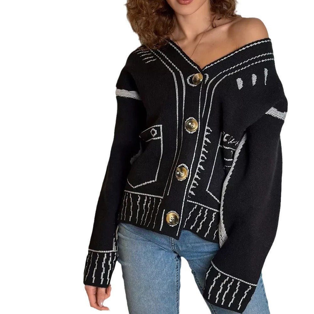 Damen modische Strickjacke mit asymmetrischem Design und dekorativen Knöpfen Merchesia