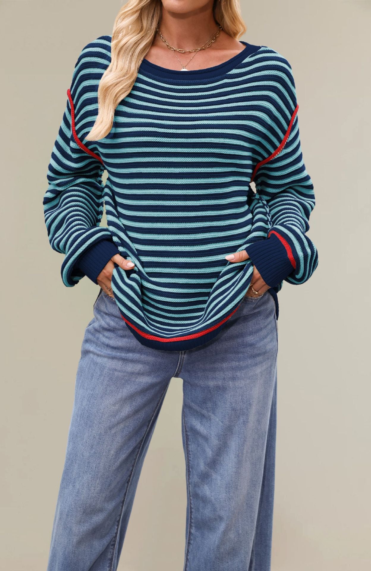 Damen gestreifter Pullover mit weichem Stoff und lässigem Schnitt Merchesia