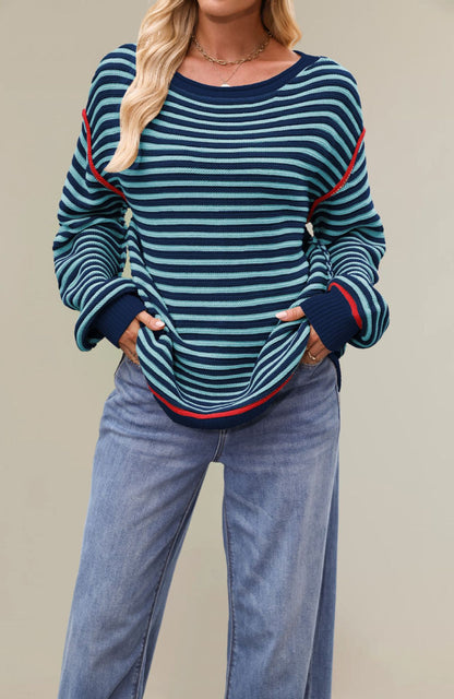 Damen gestreifter Pullover mit weichem Stoff und lässigem Schnitt Merchesia