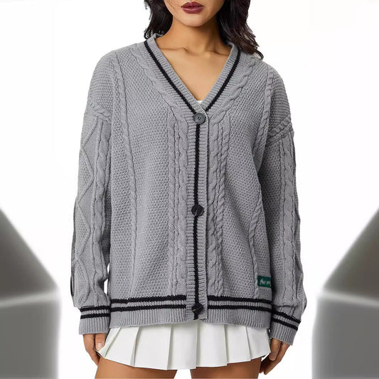 Damen Grob gestrickte Cardigan mit Sternenapplikationen und Knopfverschluss Merchesia