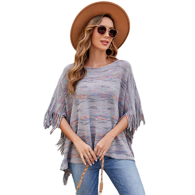 Damen kuscheliger Poncho mit fransigen Details Merchesia