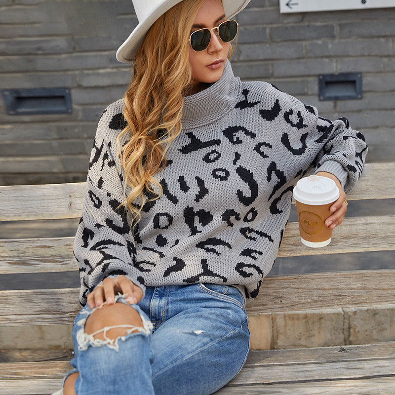 Damen gemütlicher Oversized-Pullover mit trendigem Leopardenmuster Merchesia