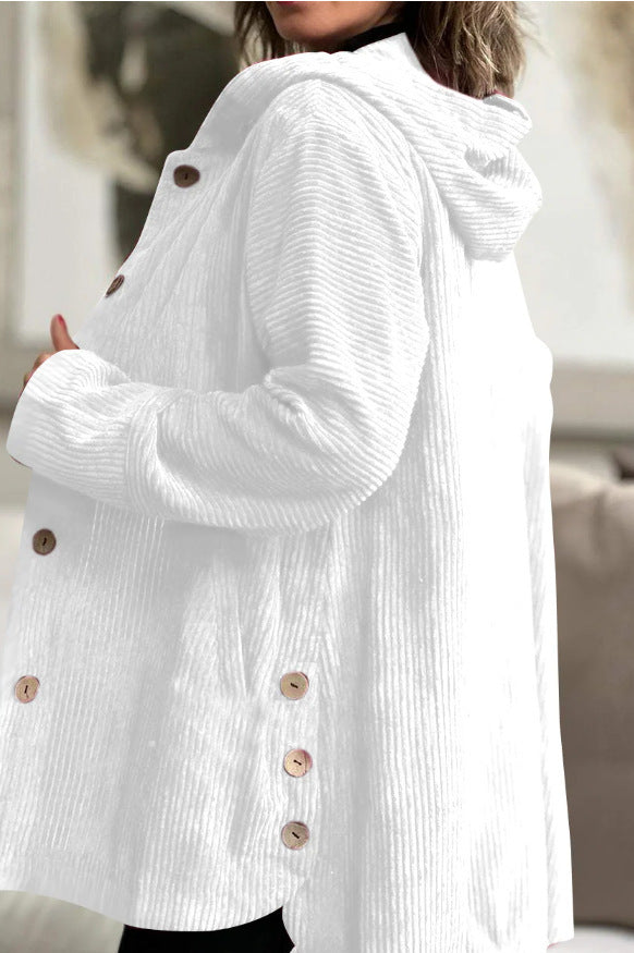 Damen Kapuzenjacke aus Kordstoff mit Knopfverschluss Merchesia