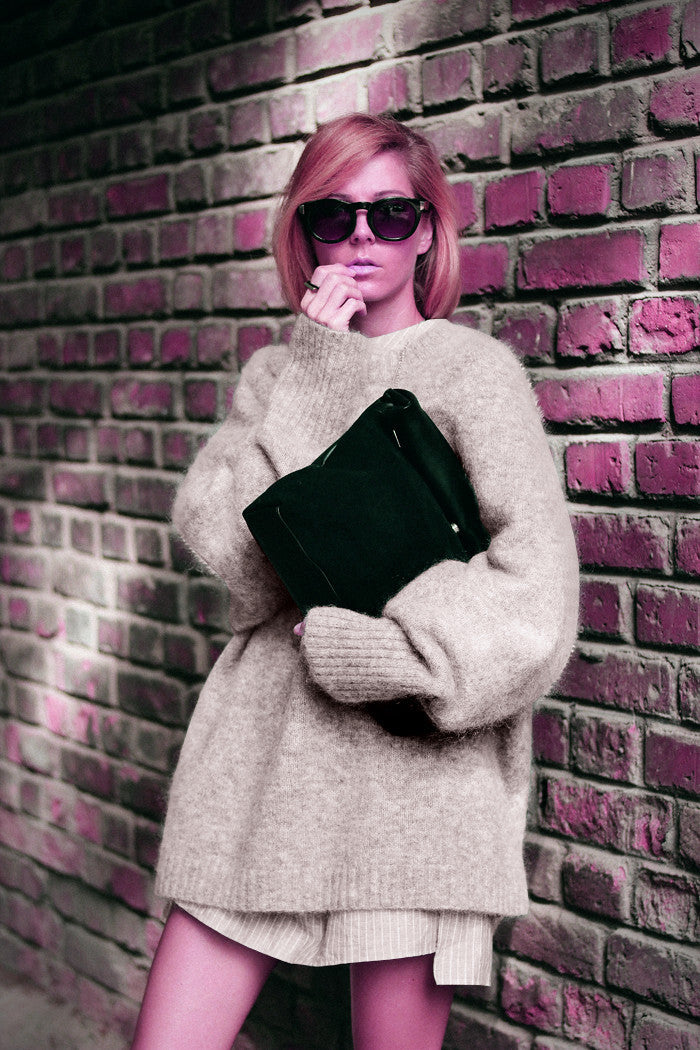 Damen Oversized Strickpullover mit hochabschließendem Kragen und voluminösen Ärmeln Merchesia