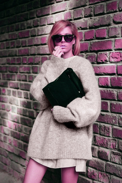 Damen Oversized Strickpullover mit hochabschließendem Kragen und voluminösen Ärmeln Merchesia