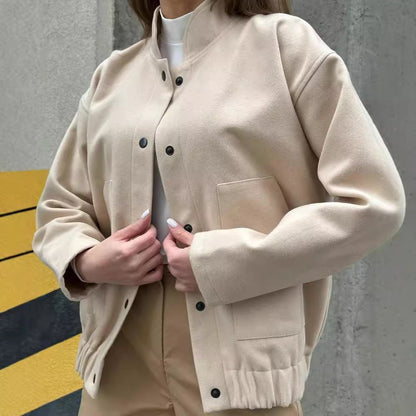 Damen lässige Collegejacke mit Knopfverschluss und Taschen Merchesia