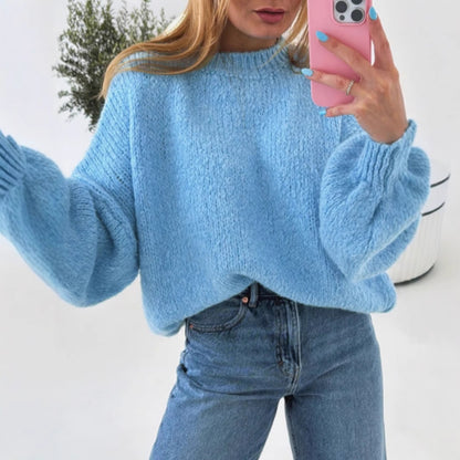 Damen kuscheliger Pullover mit voluminösen Ärmeln und strukturiertem Design Merchesia