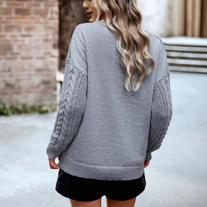 Damen gemütlicher Pullover mit detailreichen Strickärmeln Merchesia