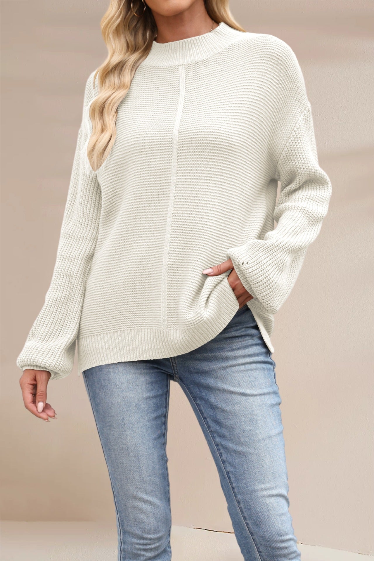 Damen Grobstrickpullover mit überschnittenen Schultern Merchesia