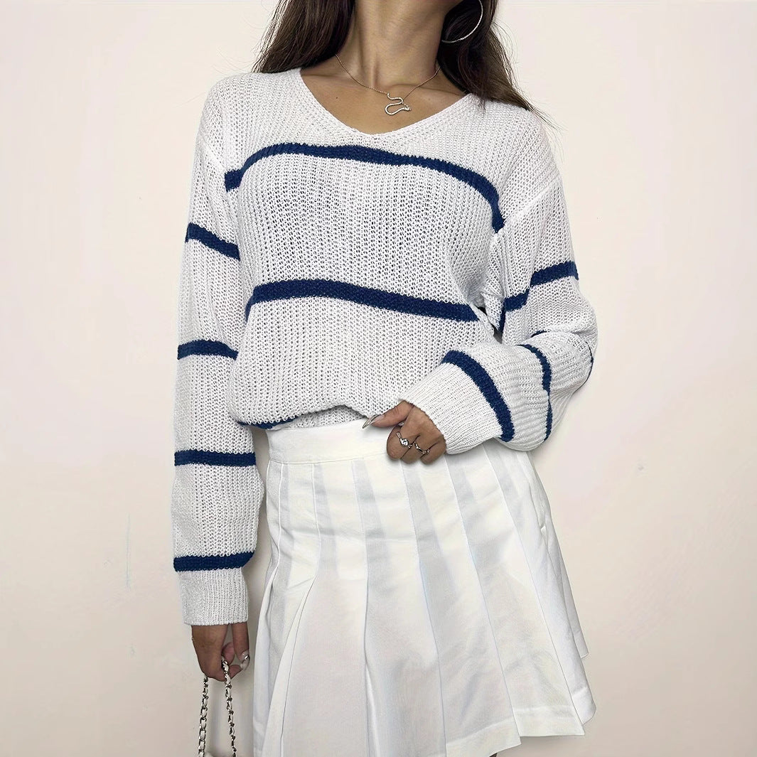 Damen lässiger Strickpullover mit Streifen Merchesia