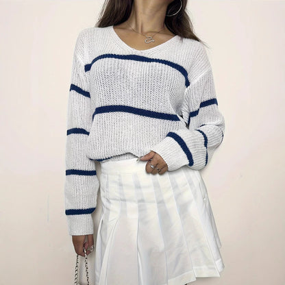 Damen lässiger Strickpullover mit Streifen Merchesia