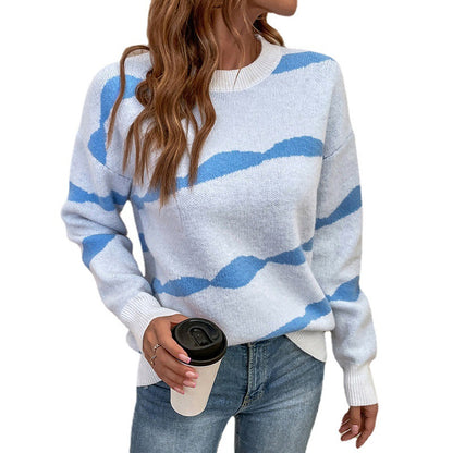 Damen lässiger Pullover mit modernem Wellenmuster und weitem Schnitt Merchesia