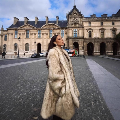 Damen Luxuriöser Kunstpelz-Mantel mit voluminösem Kragen Merchesia