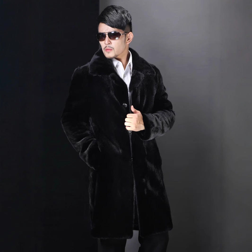 Herren Eleganter Kunstpelzmantel mit tiefem Kragen Merchesia