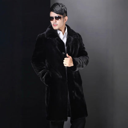 Herren Eleganter Kunstpelzmantel mit tiefem Kragen Merchesia