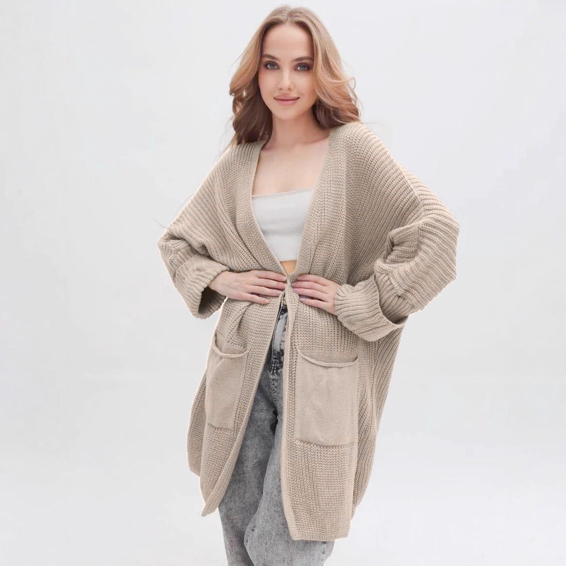 Damen Grobstrickcardigan mit großzügigen Taschen und lässigem Schnitt Merchesia