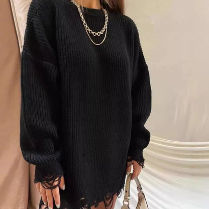 Damen Großer Strickpullover mit distressed Saum Merchesia