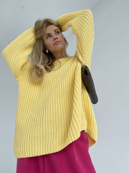 Damen lässiger Strickpullover mit strukturierter Mascheninterpretation und weitem Schnitt Merchesia