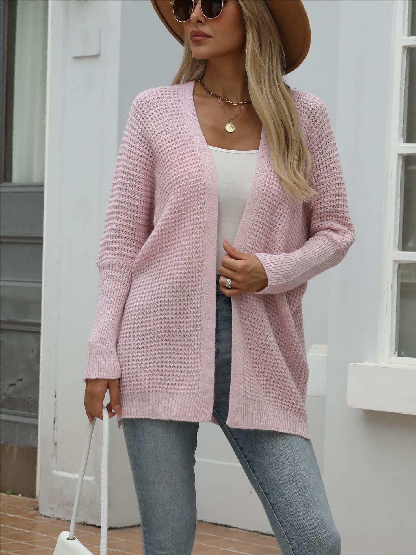 Damen Großer Strickcardigan mit modernem Wabenmuster und offenem Schnitt Merchesia