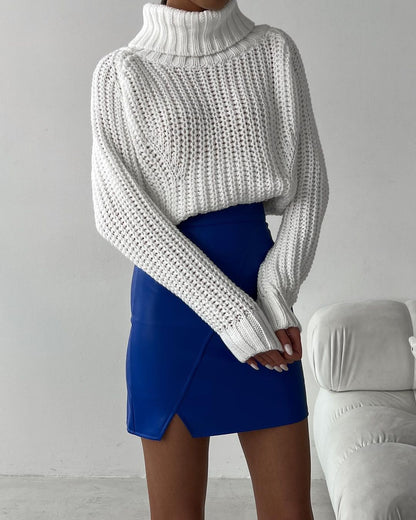 Damen Großer Strickpullover mit Rollkragen und breiten Ärmelabschlüssen Merchesia