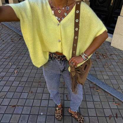 Damen komfortable Strickjacke mit Knopfleiste Merchesia