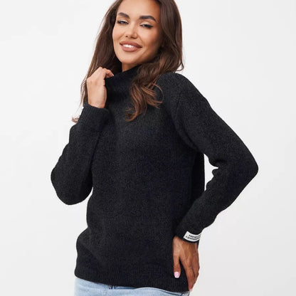 Damen Modischer Pullover mit hohem Kragen und strukturiertem Strick Merchesia