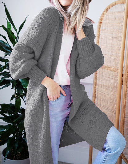 Damen Oversized Strickmantel mit lässigem V-Ausschnitt und luftiger Maschenstruktur Merchesia