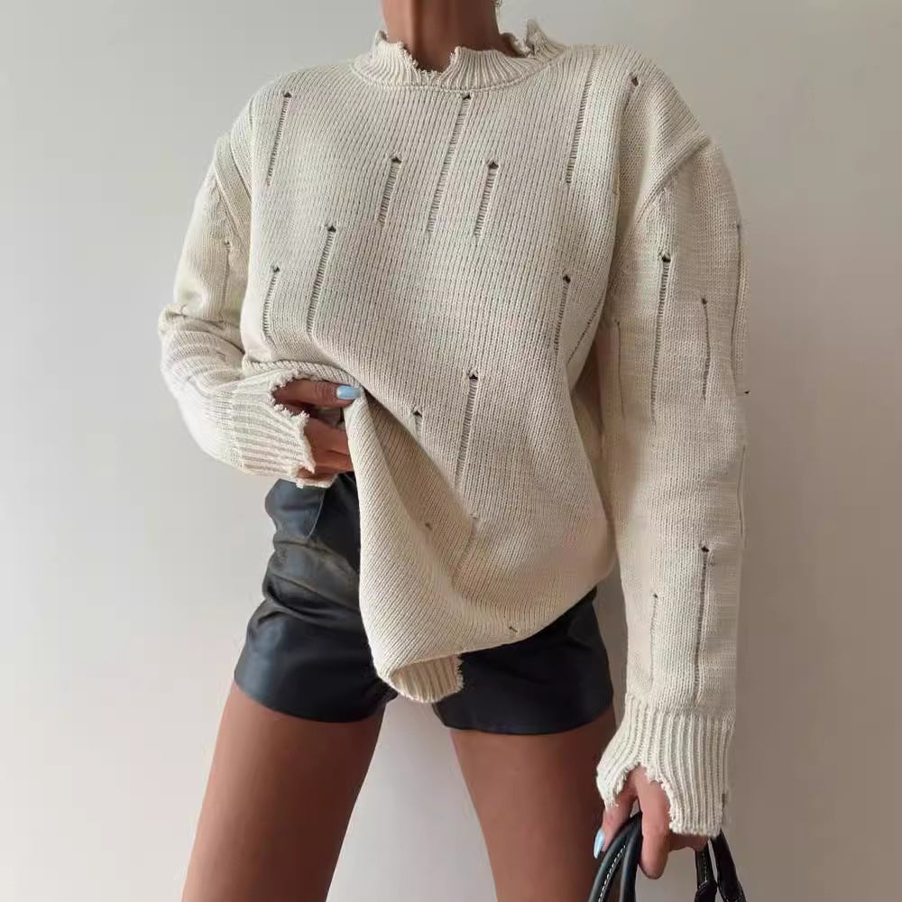 Damen Grober Strickpullover mit distressed Details Merchesia