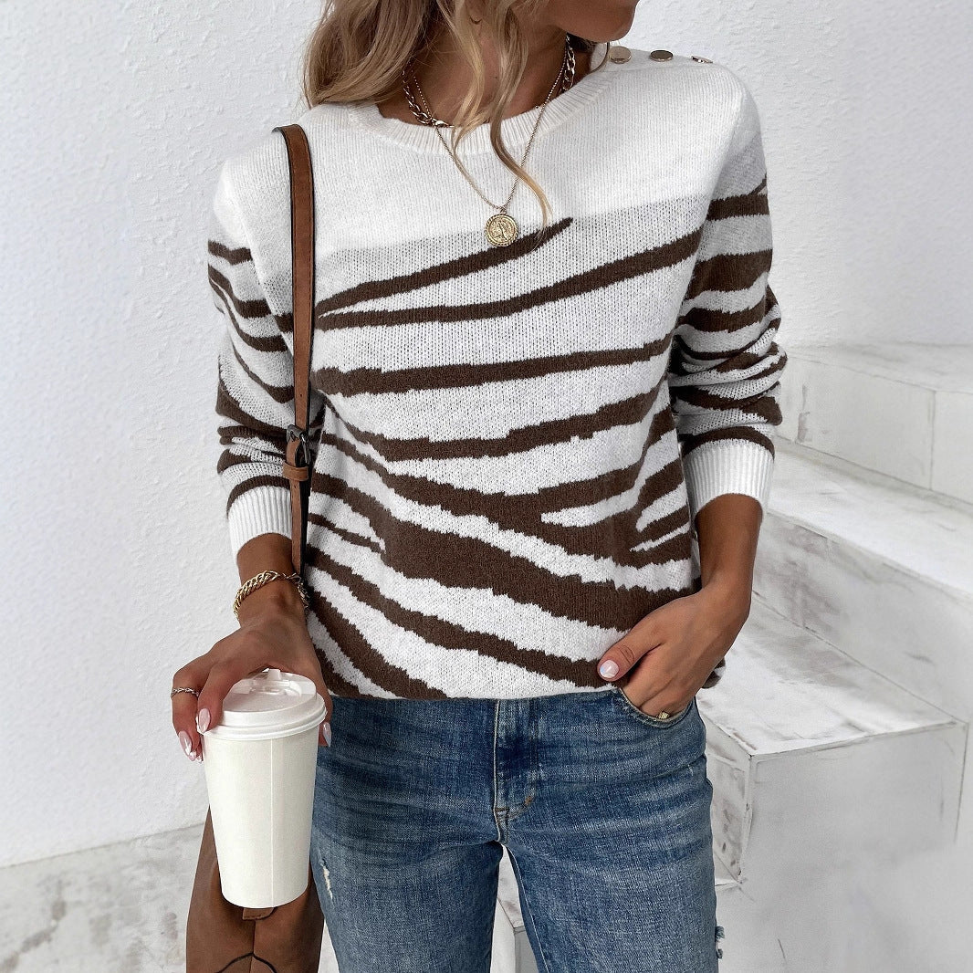 Damen gemütlicher Strickpullover mit modernem Zebrastreifen-Muster und komfortablem Schnitt Merchesia