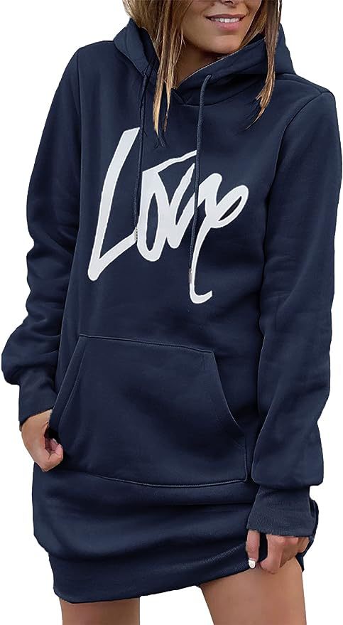 Damen Hoodie-Kleid mit Kängurutasche und auffälligem Schriftzug Merchesia