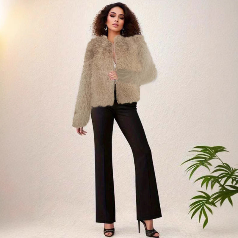 Damen Luxuriöse Kunstpelzjacke mit kurzem Schnitt und voluminösen Ärmeln Merchesia