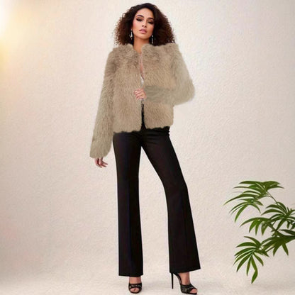 Damen Luxuriöse Kunstpelzjacke mit kurzem Schnitt und voluminösen Ärmeln Merchesia