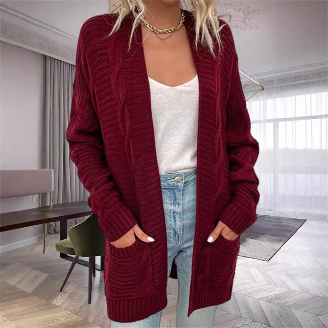 Damen Grobstrickcardigan mit seitlichen Taschen und feinem Muster Merchesia