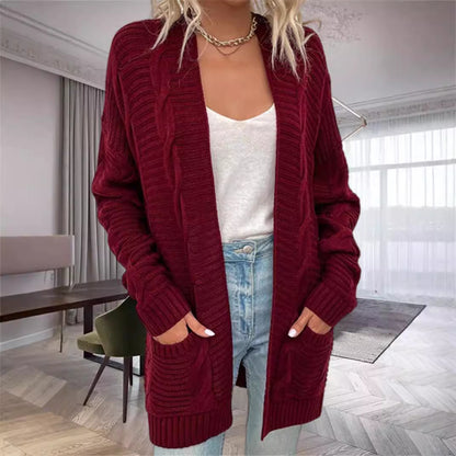 Damen Grobstrickcardigan mit seitlichen Taschen und feinem Muster Merchesia