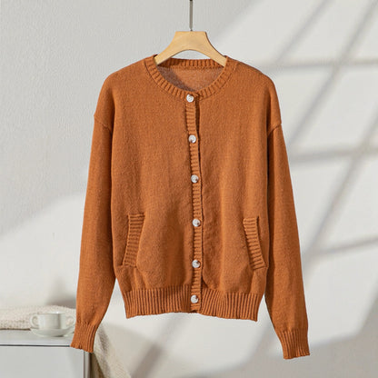 Damen elegante Strickjacke mit Knopfdetails und praktischen Taschen Merchesia