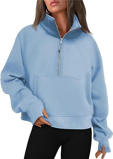 Damen kuscheliger Half-Zip Pullover mit Kapuze und Kängurutasche Merchesia