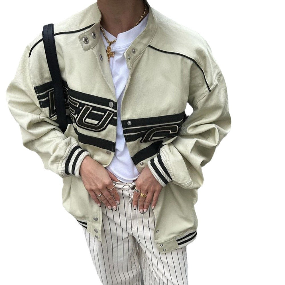 Damen sportliche Oversize-Jacke mit kontrastierendem Logo Merchesia