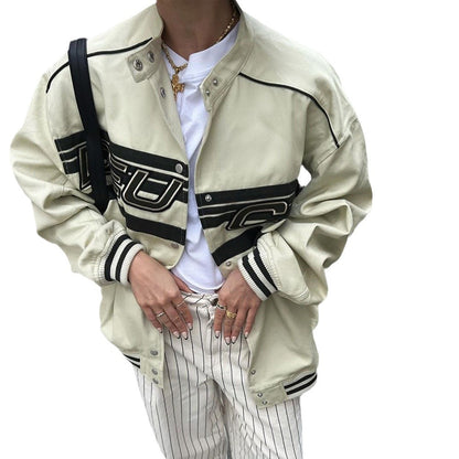 Damen sportliche Oversize-Jacke mit kontrastierendem Logo Merchesia