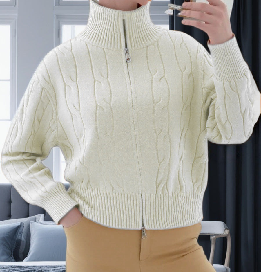 Damen Strickpullover mit hohem Kragen und Zipper Merchesia