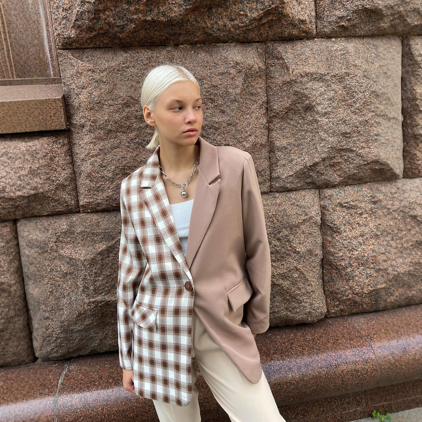 Damen Karierter Blazer mit weichem Schnitt Merchesia